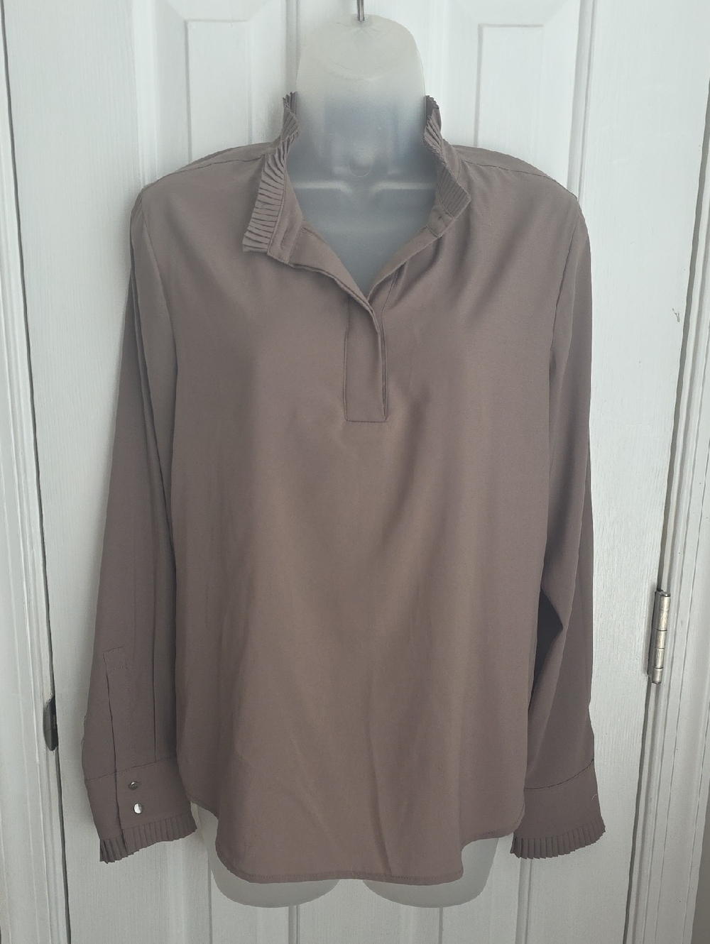 Calvin Klein Taupe Pleated Collar Top